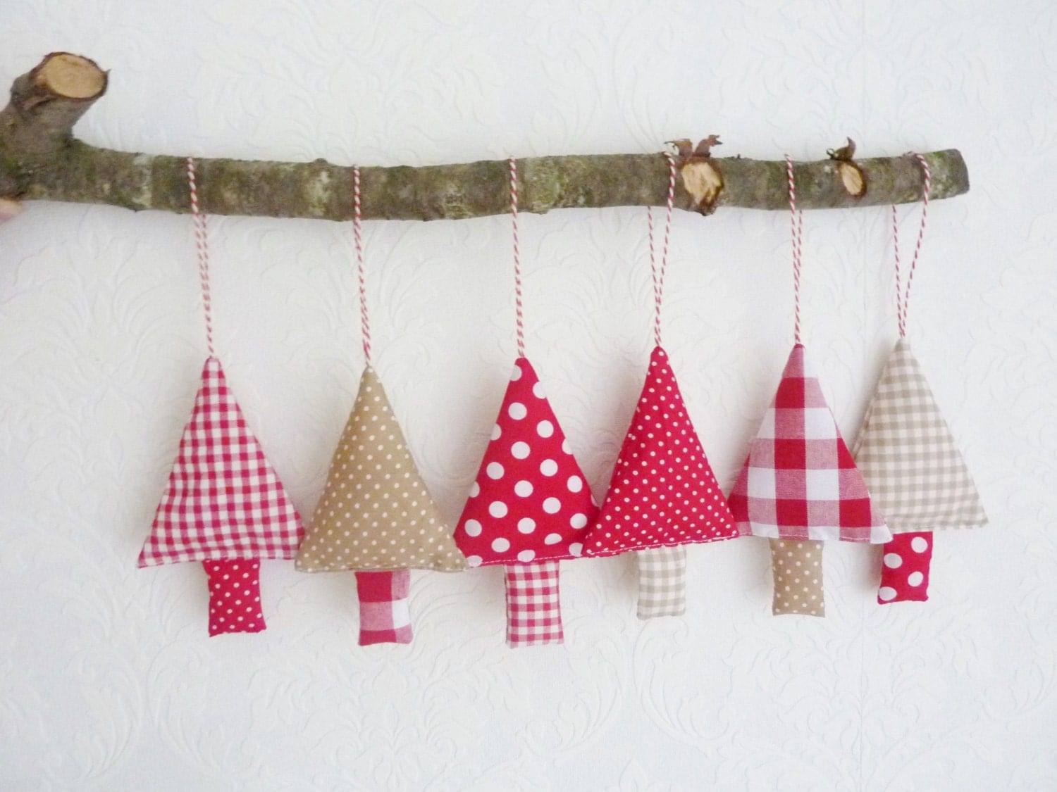 Fabric christmas ornaments set of 6 tree decorations by FromJeanne