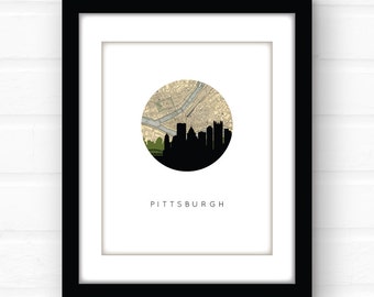 Pittsburgh skyline print | Pittsburgh art | Pittsburgh map | Pittsburgh print | Pennsylvania wall art | city skyline art | map decor