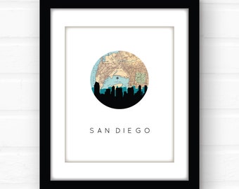 San Diego art | San Diego map print | San Diego wall art | San Diego print | San Diego skyline | San Diego, California wall art | city map