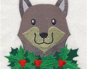Merry Christmas Wolf Embroidered Flour Sack Hand/Dish Towel