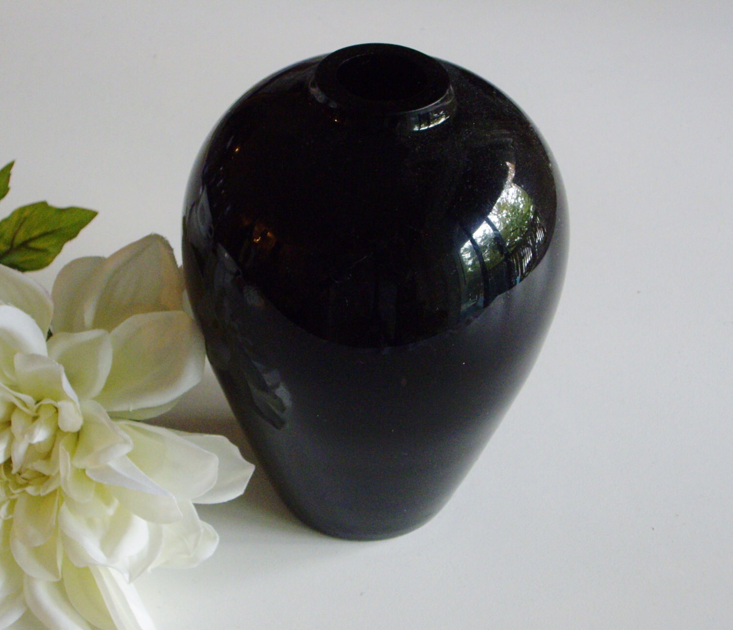 Vintage Black Glass Vase Simple Plain Handblown Possible