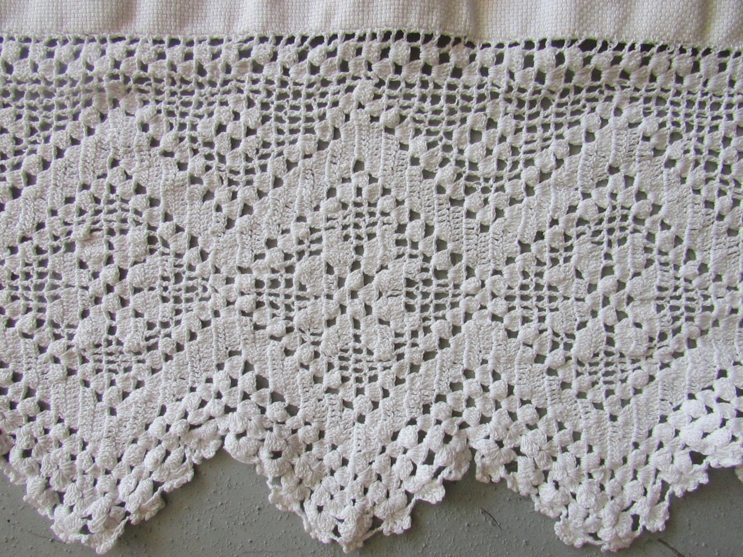 Vintage Wide Crocheted Lace Edging with White Cloth Blue