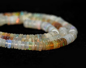 Ethiopian Opal Heshi Rondelles 3 Inches Rainbow Fire Shaded Semi Precious Gemstone October Birthstone