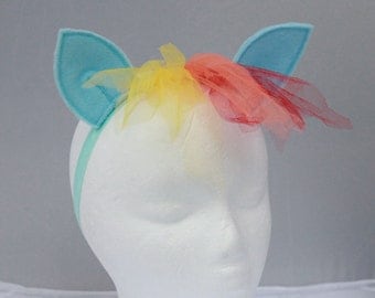 Rainbow dash my little pony headband, ears and mane - brony headband - my little pony accessories - rainbow dash headband rainbow pony hair