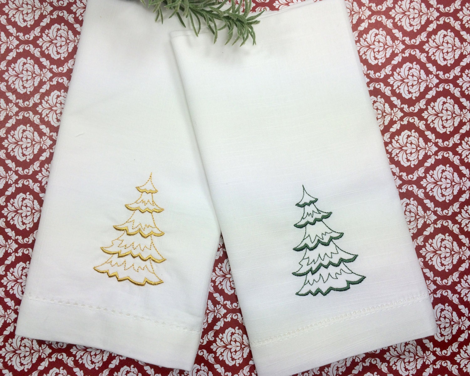 Evergreen Christmas Tree Embroidered Cloth Dinner Napkins