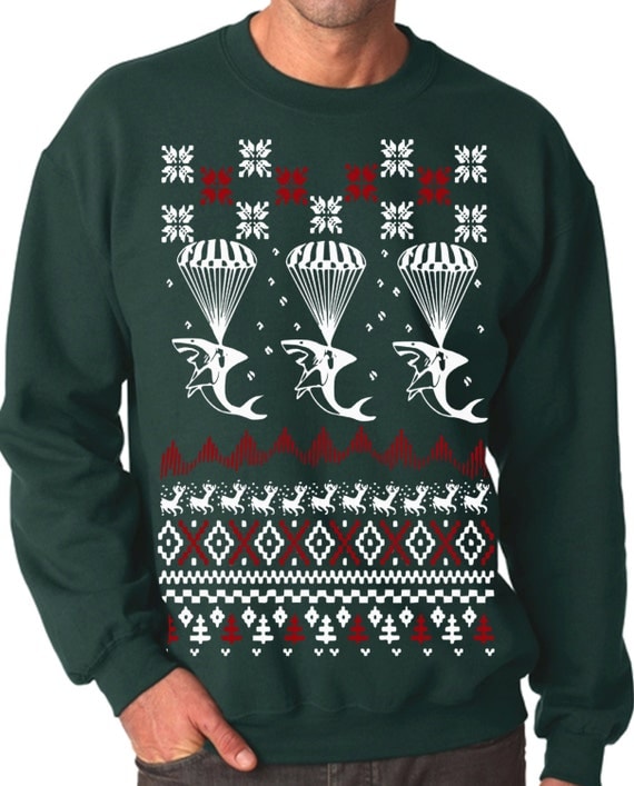 Sharks Christmas Ugly Sweater Flex Fleece Pullover by lastearth