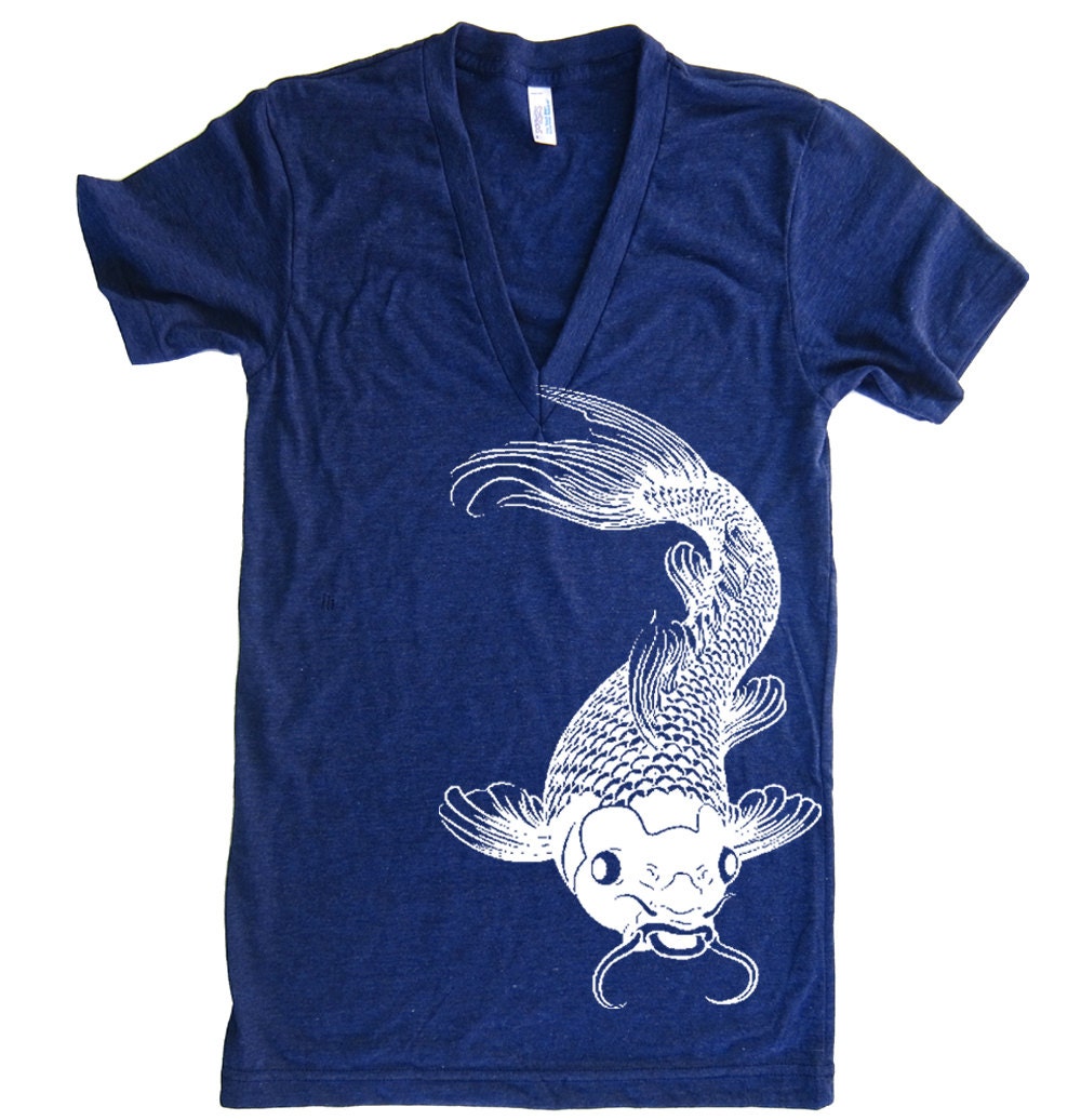 Koi Fish Deep V Neck T Shirt American Apparel XS S M L Xl