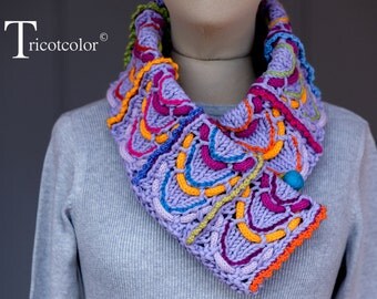 Echarpe col en coton et laine tricoté à la main