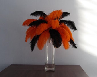 Halloween Decor centerpiec Orange and Black ostrich feather table centerpiece
