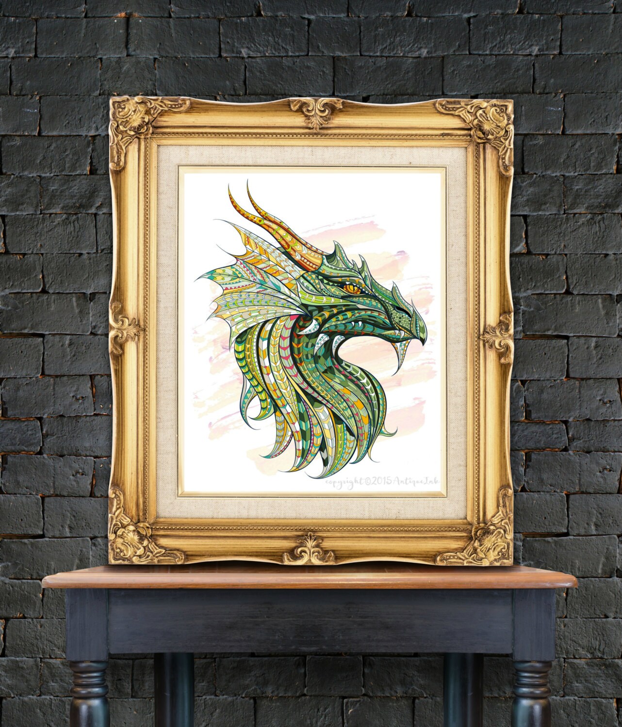 Green Dragon Print Wall Art Instant Digital Print by antiqueink