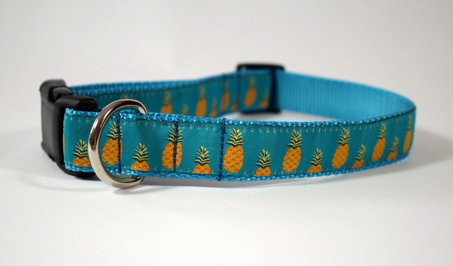 Pineapple dog collar teal light blue collar by BoziesBagsnWags