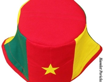 Cameroon Flag Red-top Bucket Hat | Cameroonian Hat | Cameroon Africa | African | Embroidery | Country Hat by Hamlet Pericles | HP10715