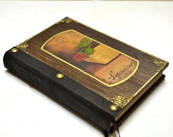 Handmade Journal,Vintage Journal,blank journal,Book and rose,personalized journal,leather journal,Handpainted Journal,Personal journal