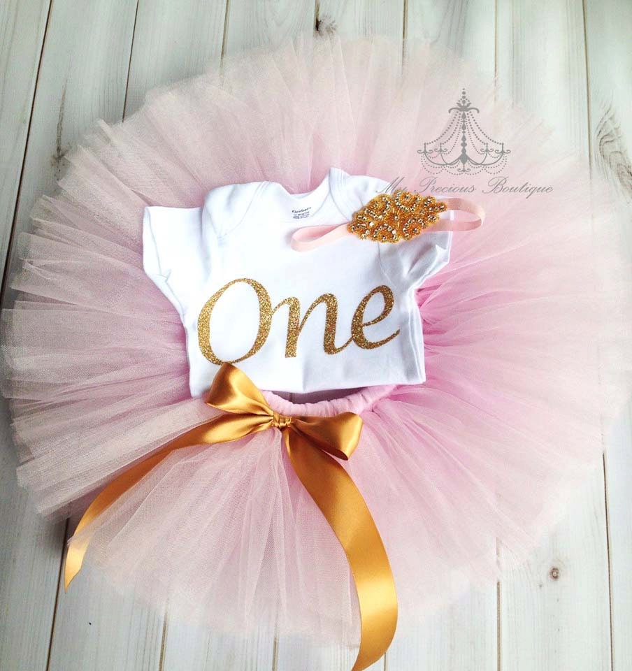 Pink and gold tutu outfit baby girl first by MyPreciousBoutique