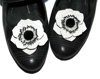 Leather flower Anemone shoe clips, genuine leather flower shoe clips.