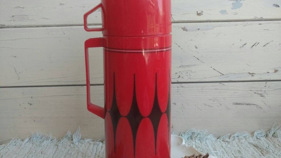 Retro Red Thermos Red Black Aladin Drink or Soup Thermos