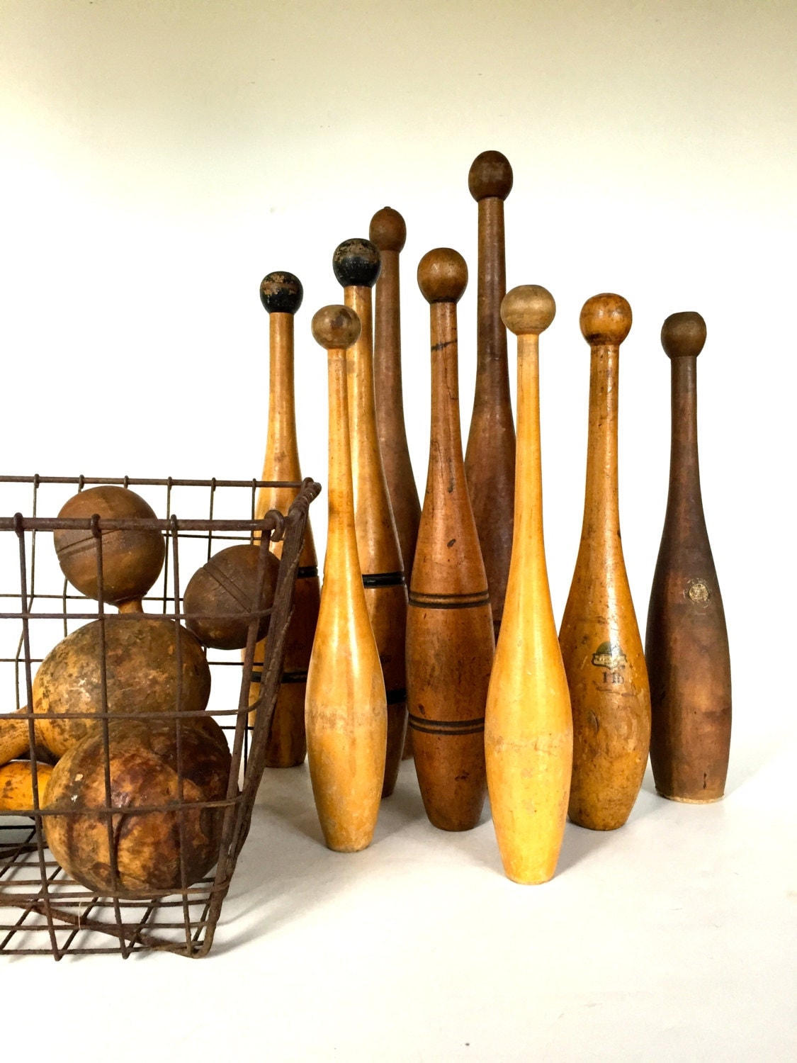 Pair of Antique Wooden Juggling Pins Circus Indian Clubs