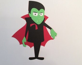 Handmade, 1 - Cute Scary Dracula, Halloween, Black, Red, Green, Paper Cuts, Embellishments, Cricut, Cards, Scrapbook, Cardstock