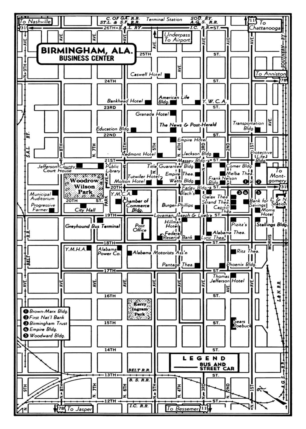 1949 Vintage Map of Birmingham Alabama Print Poster