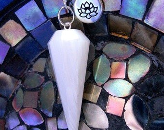Beautiful Scolecite Gemstone Pendulum "Shakti Lotus" Divination Dowsing Tool Wicca Pagan Ritual Wiccan Metaphysical Spiritual New Age Rare