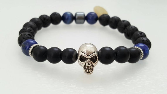 Onyx Bracelet Men's SKULL Bracelet Skull Bracelet