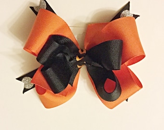 Silver Dot Halloween Bow