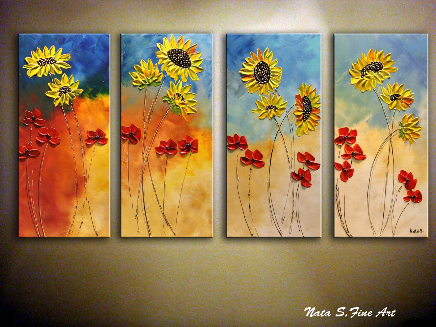 SUNFLOWERPoppy Original Painting.Modern Sunflower by NataSgallery