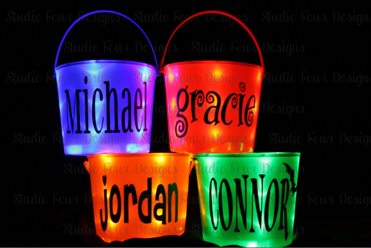 Personalized LIGHT UP Halloween Bucket by StudioFourDesigns