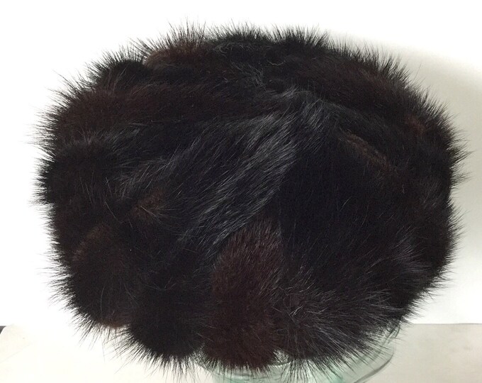 Vintage Dark Brown Mink Fur Hat. Union Made Fur Hats. Luxurious Hat. Dark Mink Hat. Winter Hat. Vintage Evening Fur Hat.
