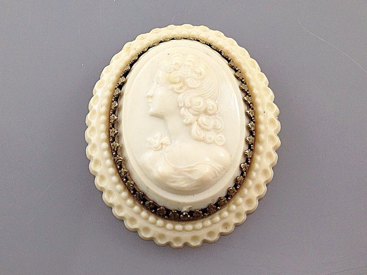 Victorian Antique French Cameo French Ivory Brooch Victorian