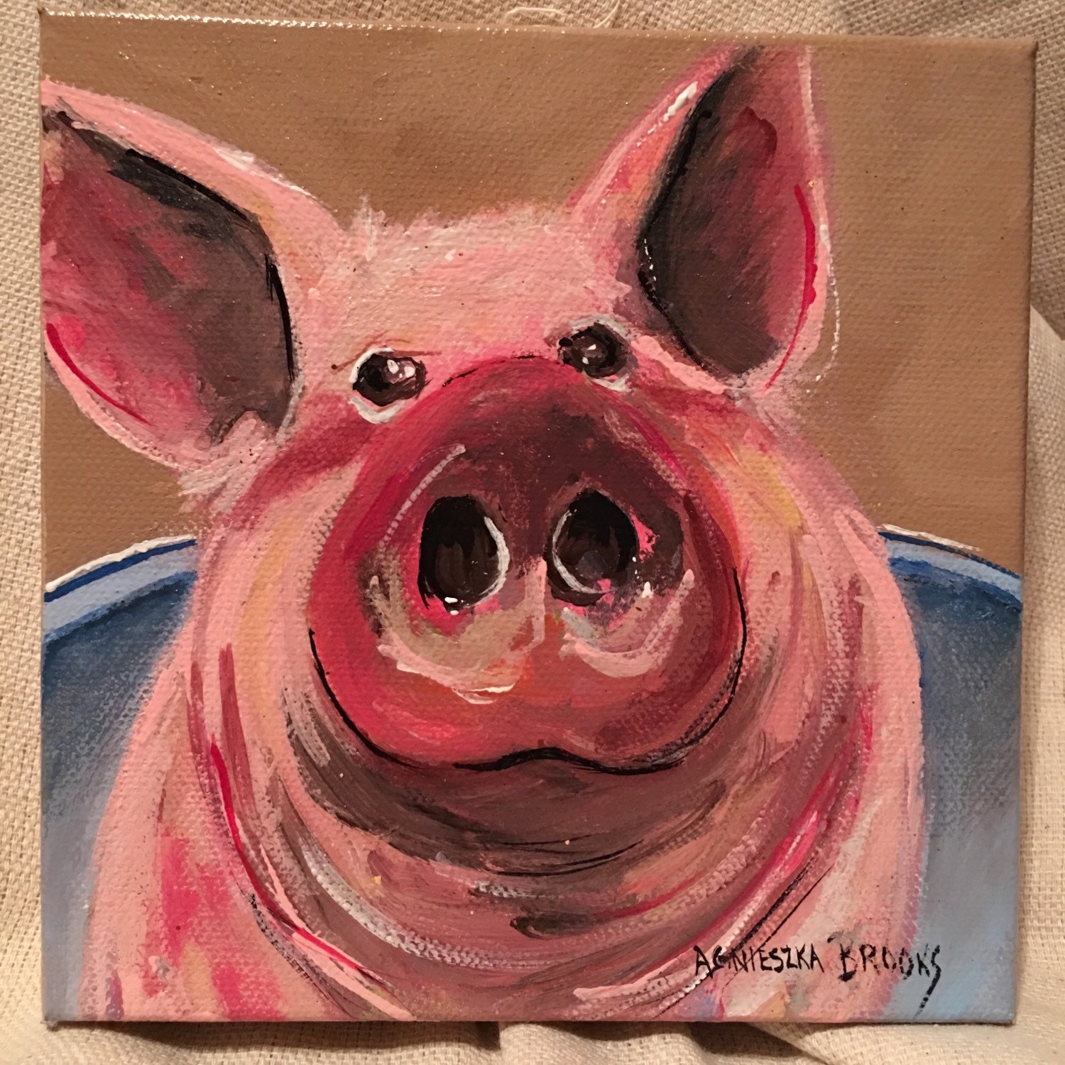 Original Pig Painting 6 X 6 Signed by AgnieszkasArt on Etsy