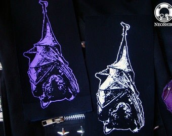 Hanging Bat Goth Punk Patch - White, Purple & Black