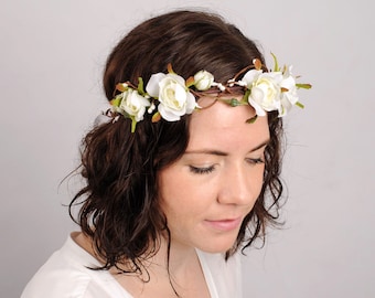 Wedding Flower Crown Bridal Headpiece Rose Headband Wedding Hair Piece Rustic Country Halo Floral Circlet Flower Hair Wreath Garland