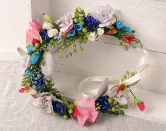 Spring Wedding Crown, Flower Head Wreath, Bridal Hair Wreath, Floral Wedding Head Piece, Maternity Flower Crown, Summer Festival