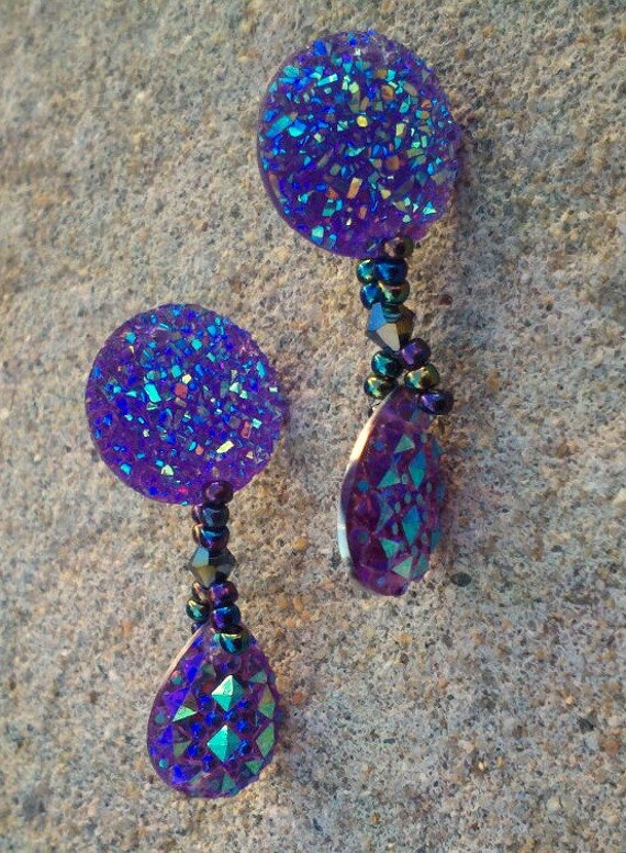 Galaxy Earrings Sparkly Stud Earrings Purple Earrings Ear Jewelry Blue Earrings Dangle Stud Earrings Beaded Earrings Round Earrings Clip on