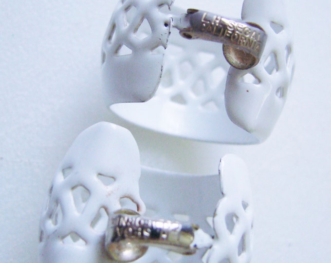Vintage Lewis Segal White Enamel Clip Earrings / Designer Signed "L.H. Segal California" / Jewelry / Jewellery