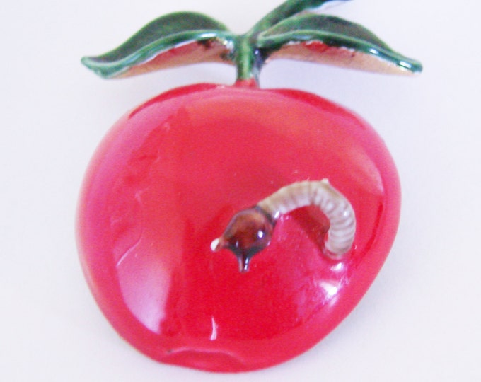 Original by Robert Red Enamel Brooch / Apple Motif / Designer Signed / Vintage Jewelry / Jewellery