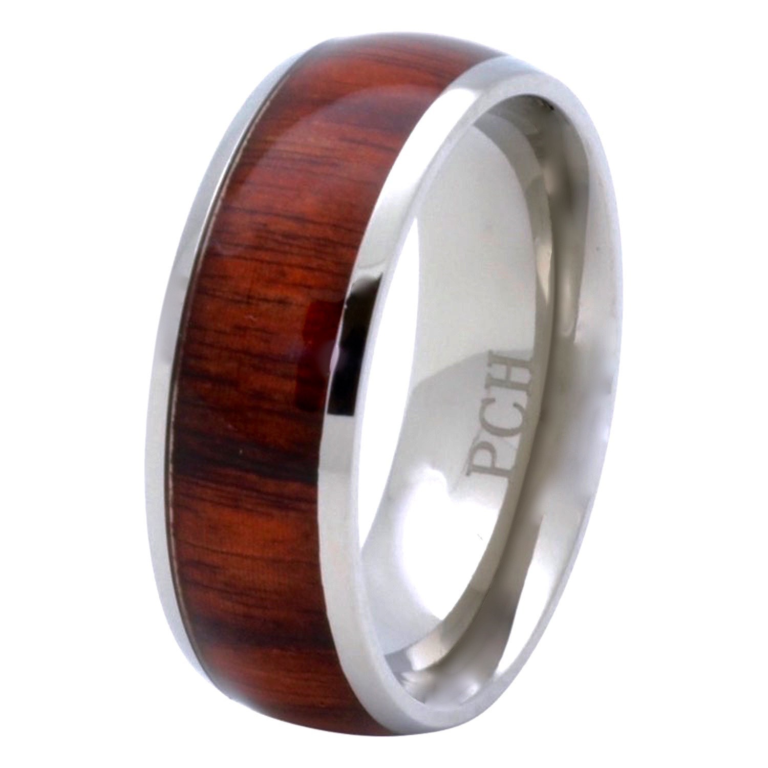 Titanium Hawaiian Koa Wood Wedding Band 8mm Comfort Fit Ring