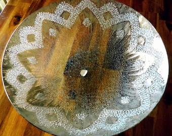 1960's AUTHENTIC Dorothy C. Thorpe Brushed Sterling Silver Bowl--14" Diameter x 3" Deep--Textured Art Glass--Original Sticker