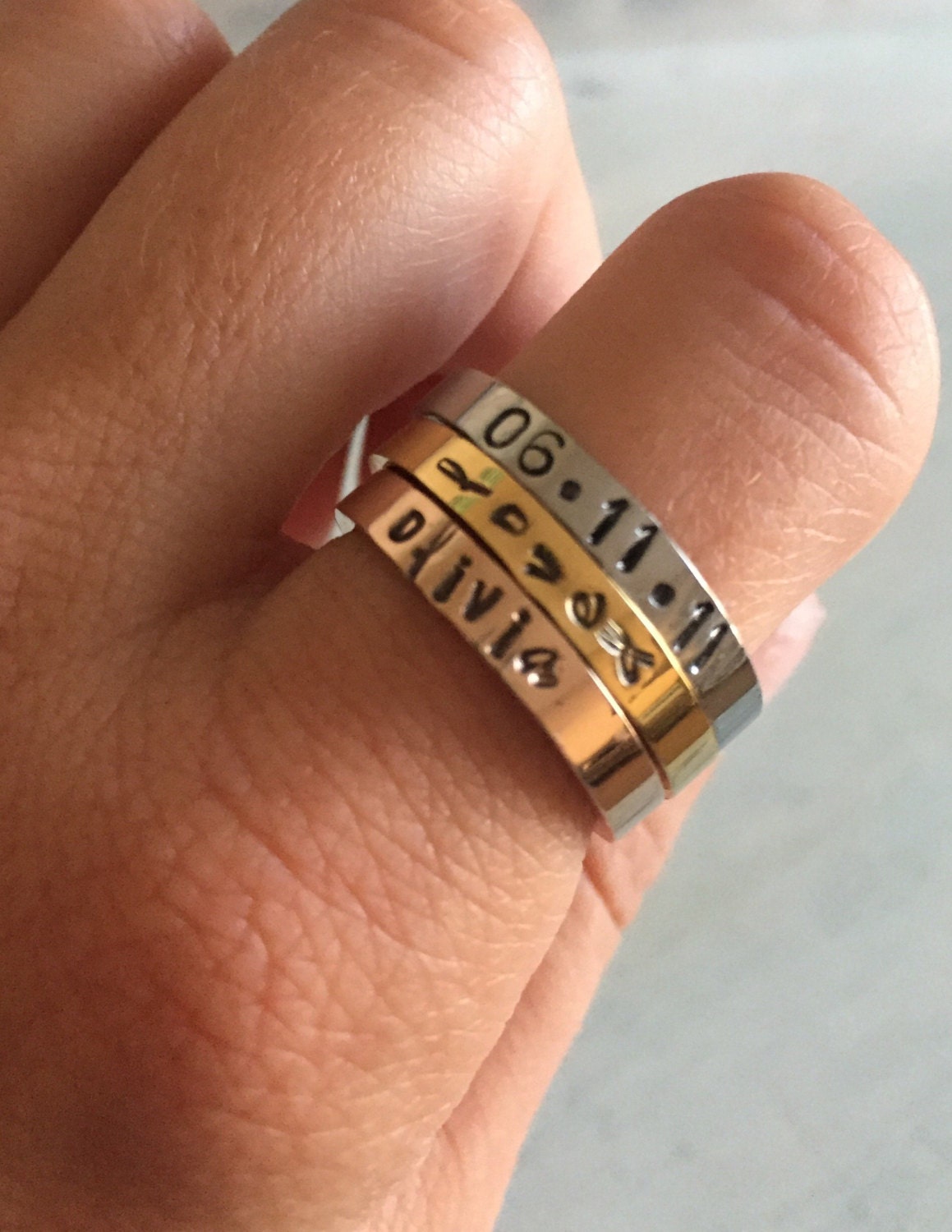 Stackable name ring. Children name ring. Mother