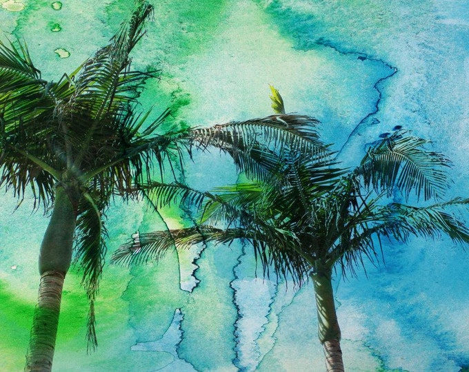 Palm Trees, Large Blue Tropical Canvas Print up to 72". Palm Trees Wall Decor Landscape Canvas Print by Irena Orlov