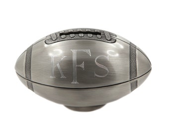 Non Tarnish Pewter Finish Monogrammed Personalize Keepsake Small Football Bank