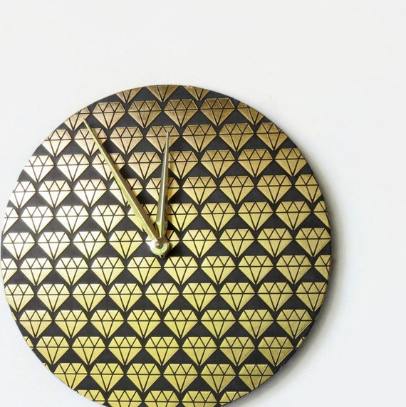 Items similar to Unique Wall Clock, Gold and Black, Trending, Black Diamonds, Home Decor, Decor
