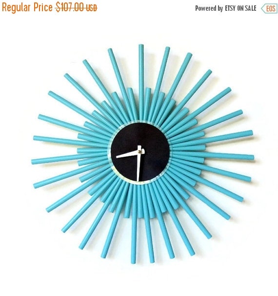 Sale Wall Clock Sunburst Clock Nautical Blue Wall by Shannybeebo