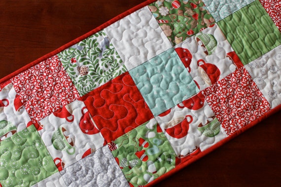 christmas  White Aqua From runner Runner, Cold, Table Green In The Red aqua  Quilted Christmas table