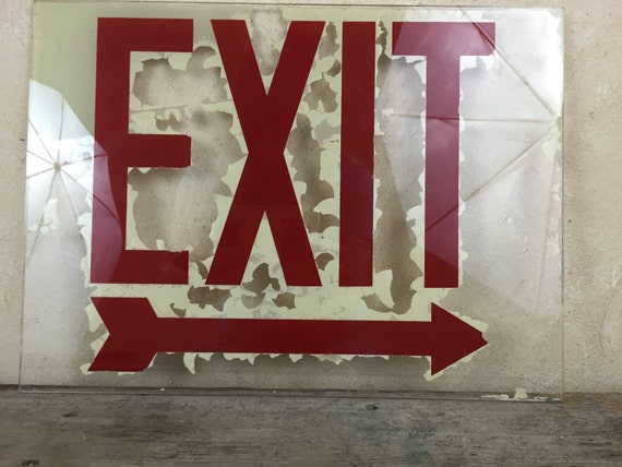 Vintage Exit Sign Glass Panel by Obsoletestreet on Etsy