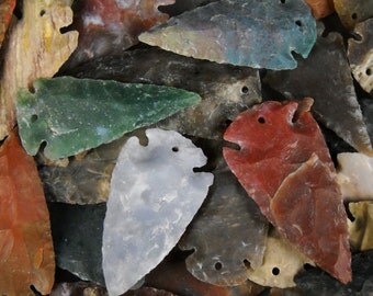 Multipack 1.5"-2.5" DRILLED Agate Arrowheads Stone Knapped Arrowhead Spear Point Reproductions
