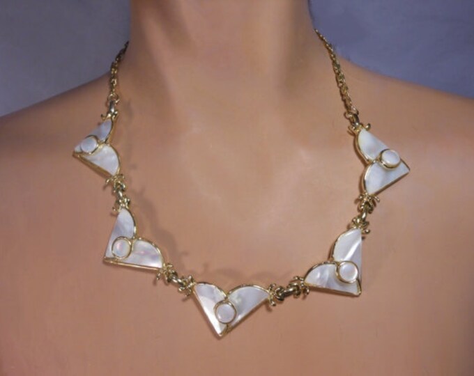 FREE SHIPPING Mother of pearl choker, adjustable necklace in unique geometric designs wedding perfect from, gold plated body