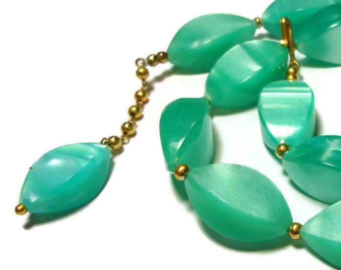 FREE SHIPPING Chunky lucite necklace, chunky funky mod 1960s green large beaded necklace with gold spacers