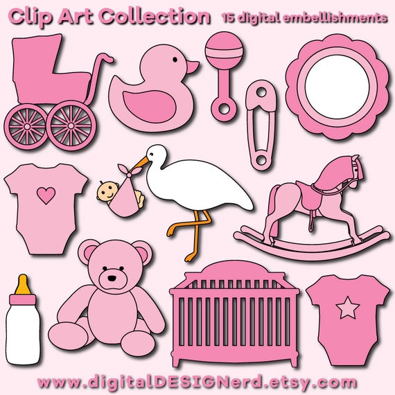 Baby Shower Clip Art Pink 15 Digital Scrapbook Elements